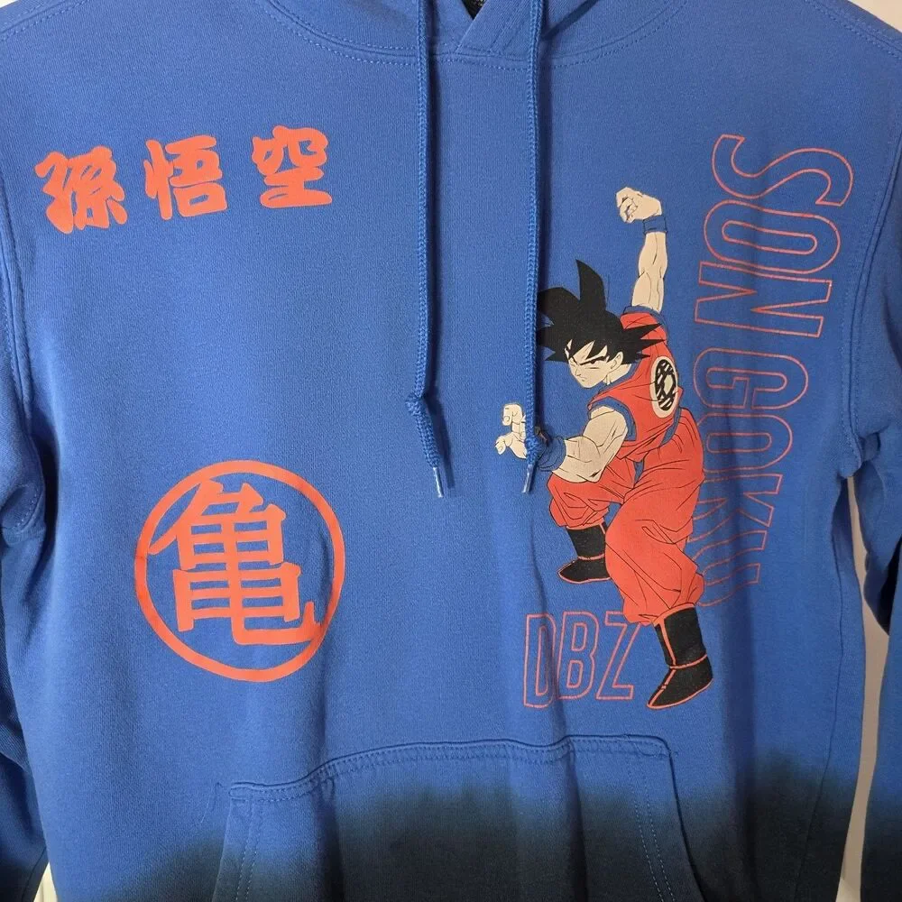 Dragon Ball Z Son Goku Logo Hoodie Men’s Small Blue Black Anime Sweatshirt